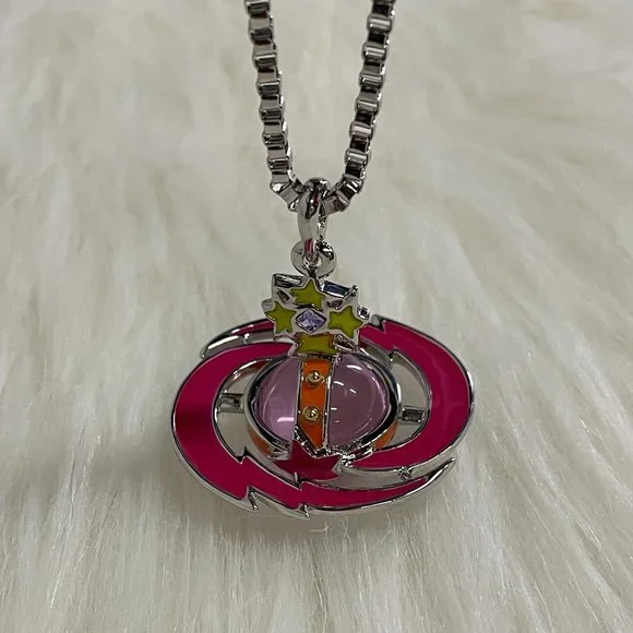 Vivienne Westwood Pink Orb Necklace Silver - Picture 2 of 6